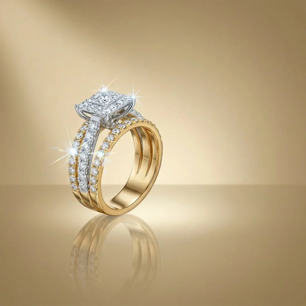 Gold and diamond ring on a gold background