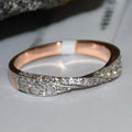 Solid Gold Diamond Twist Ring, Pave Crossover Band, Rose Gold Wedding Band