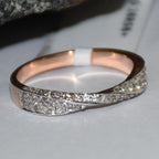 Solid Gold Diamond Twist Ring, Pave Crossover Band, Rose Gold Wedding Band