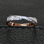 Solid Gold Diamond Twist Ring, Pave Crossover Band, Rose Gold Wedding Band