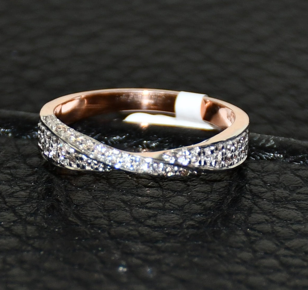Solid Gold Diamond Twist Ring, Pave Crossover Band, Rose Gold Wedding Band