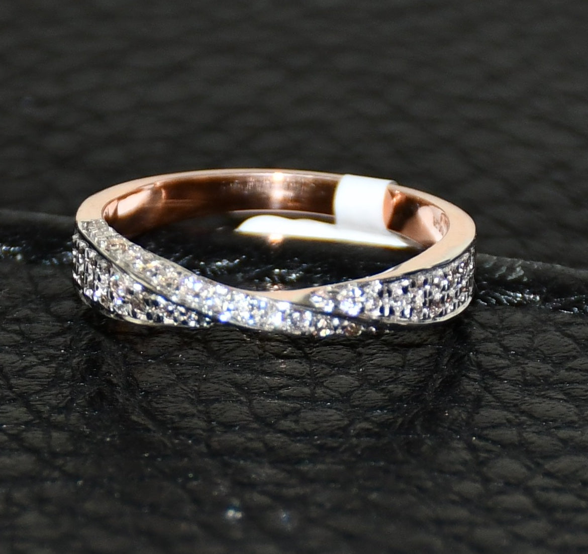 Solid Gold Diamond Twist Ring, Pave Crossover Band, Rose Gold Wedding Band