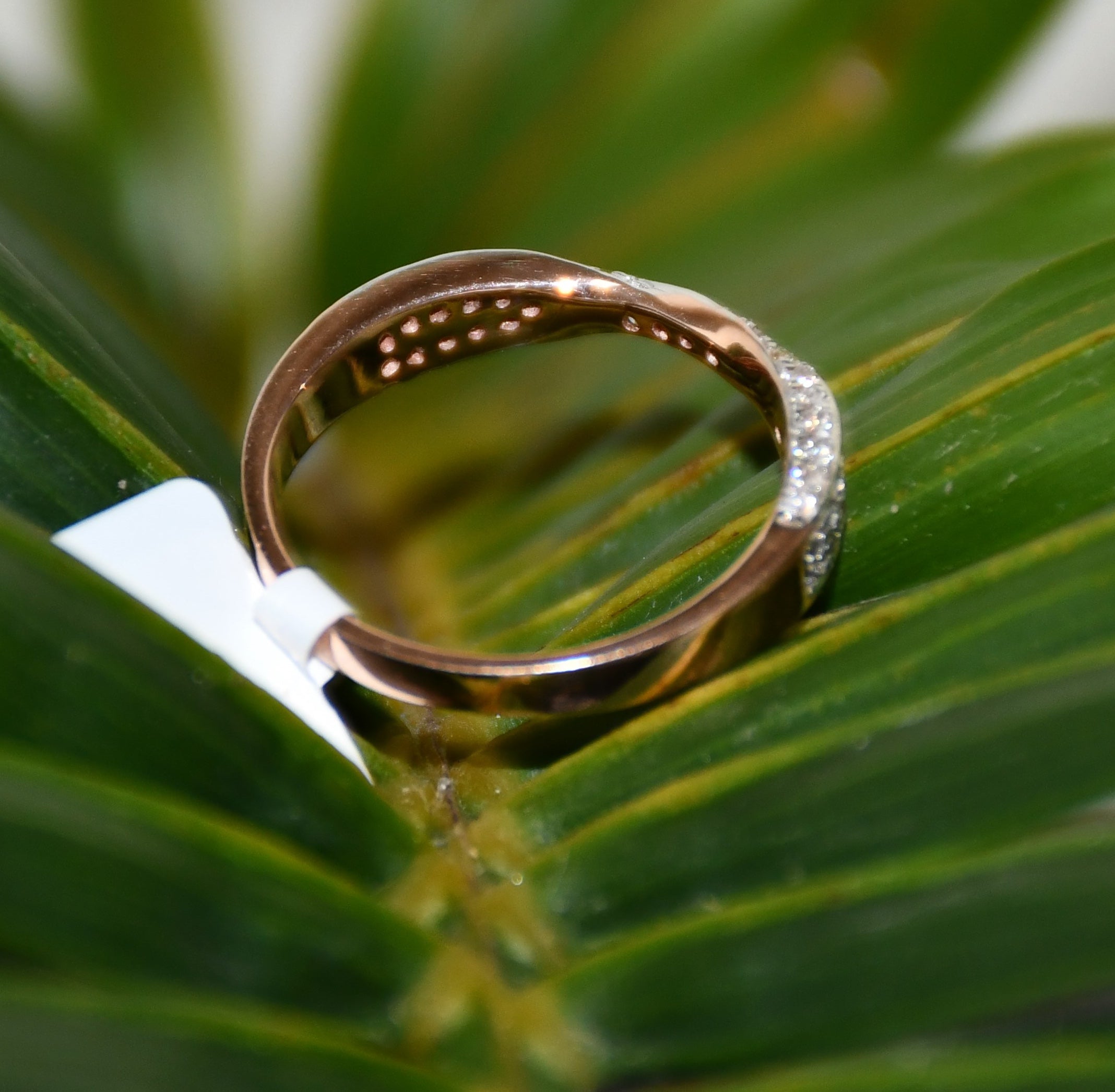 Solid Gold Diamond Twist Ring, Pave Crossover Band, Rose Gold Wedding Band