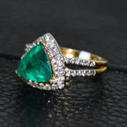 Trillion Cut Green Stone Ring, 14K 18K Solid Gold, Natural Diamond Halo Split Shank