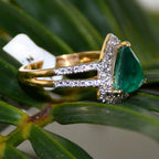 Trillion Cut Green Stone Ring, 14K 18K Solid Gold, Natural Diamond Halo Split Shank
