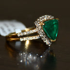 Trillion Cut Green Stone Ring, 14K 18K Solid Gold, Natural Diamond Halo Split Shank