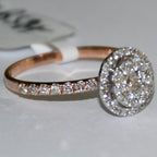Solid Gold Halo Diamond Engagement Ring, Round Pave Band Bridal Promise
