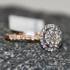 Solid Gold Halo Diamond Engagement Ring, Round Pave Band Bridal Promise