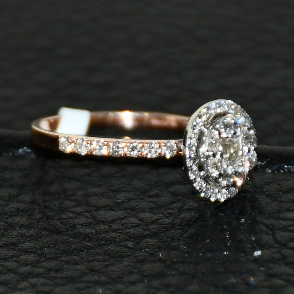 Solid Gold Halo Diamond Engagement Ring, Round Pave Band Bridal Promise