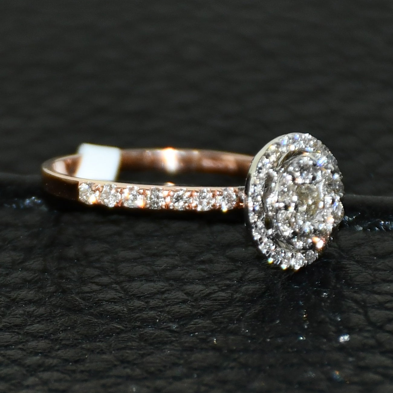 Solid Gold Halo Diamond Engagement Ring, Round Pave Band Bridal Promise