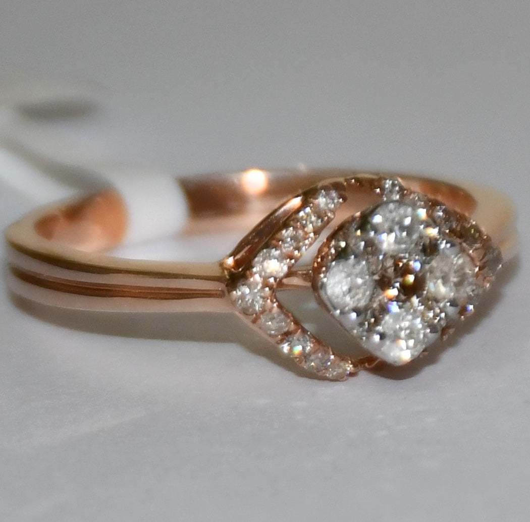 Solid Gold Cushion Halo Diamond Engagement Ring, Rose Bridal Promise Ring