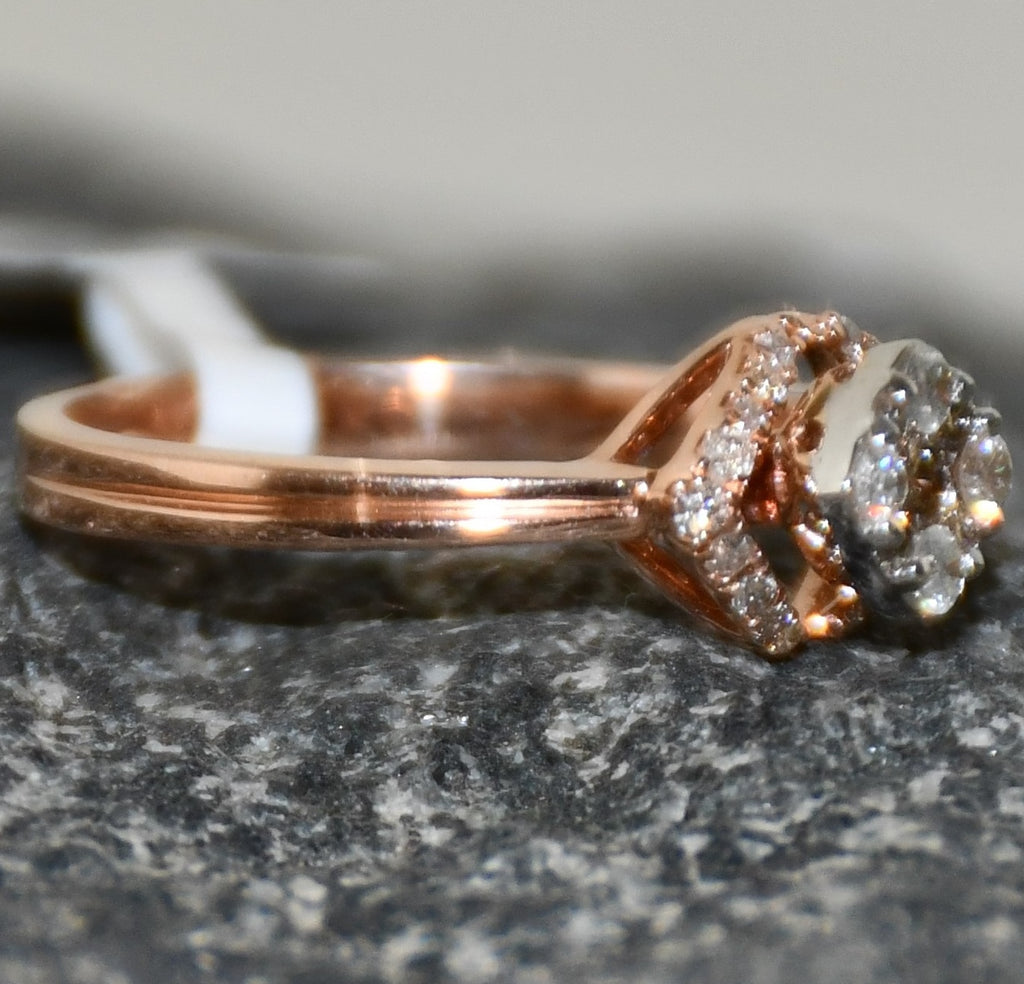 Solid Gold Cushion Halo Diamond Engagement Ring, Rose Bridal Promise Ring
