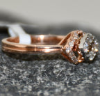 Solid Gold Cushion Halo Diamond Engagement Ring, Rose Bridal Promise Ring