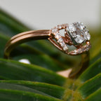 Solid Gold Cushion Halo Diamond Engagement Ring, Rose Bridal Promise Ring