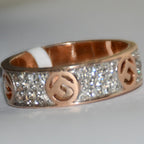 Solid Gold Pave Diamond Band Ring, Heart Detail Anniversary Wedding Band