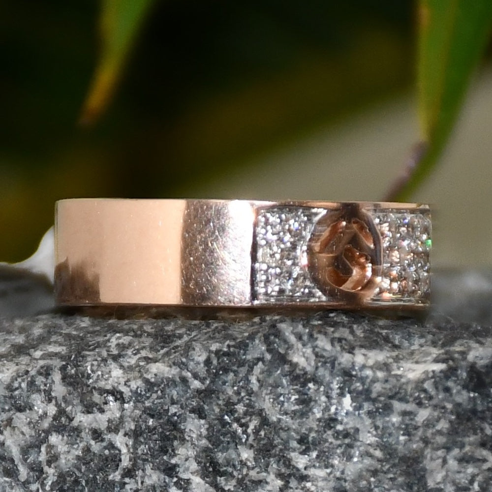 Solid Gold Pave Diamond Band Ring, Heart Detail Anniversary Wedding Band
