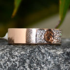Solid Gold Pave Diamond Band Ring, Heart Detail Anniversary Wedding Band