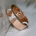 Solid Gold Pave Diamond Band Ring, Heart Detail Anniversary Wedding Band