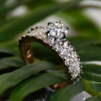 14K 18K Solid Gold Floral Diamond Cluster Engagement Ring, Wide Band Wedding Ring