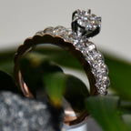 14K 18K Solid Gold Floral Diamond Cluster Engagement Ring, Wide Band Wedding Ring