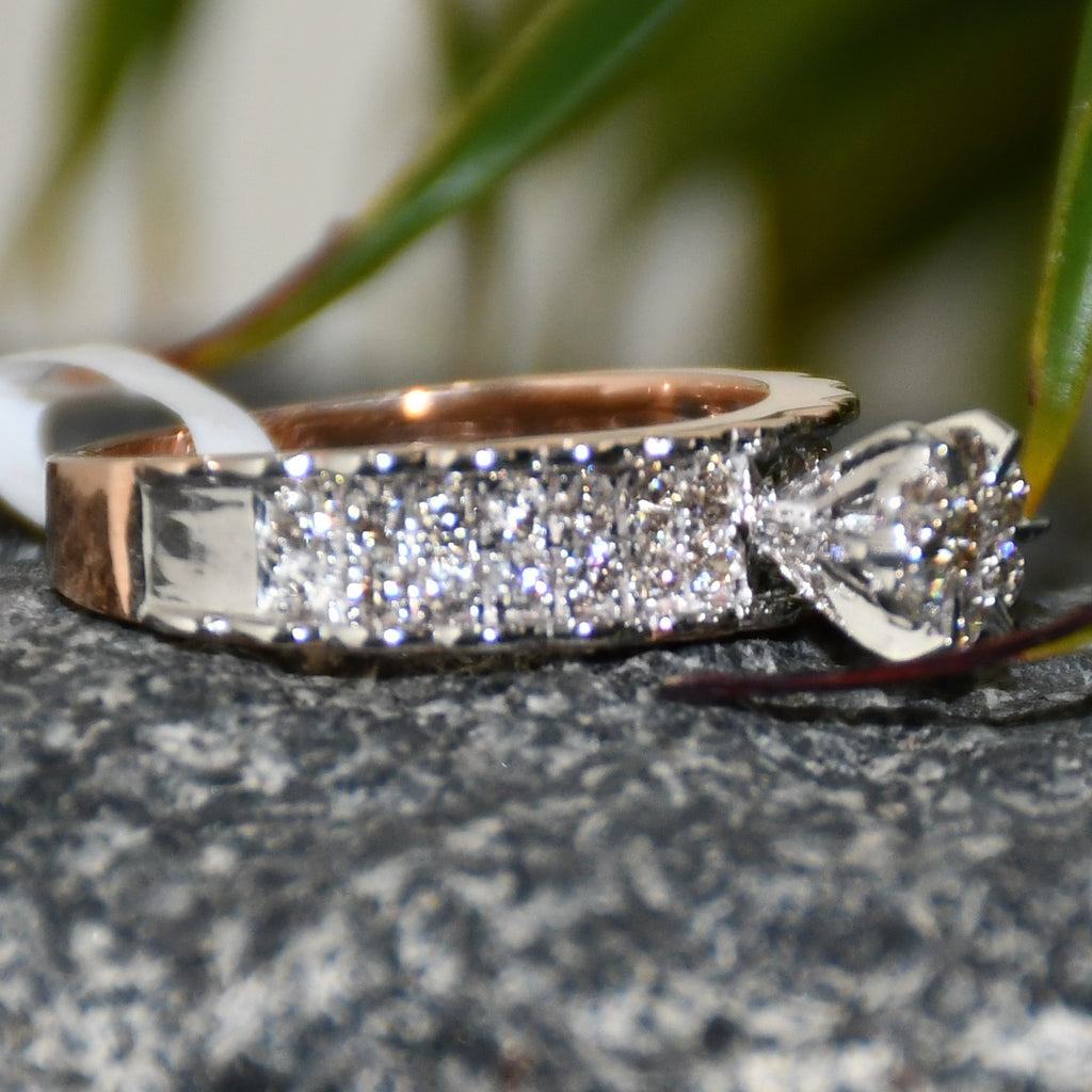 14K 18K Solid Gold Floral Diamond Cluster Engagement Ring, Wide Band Wedding Ring
