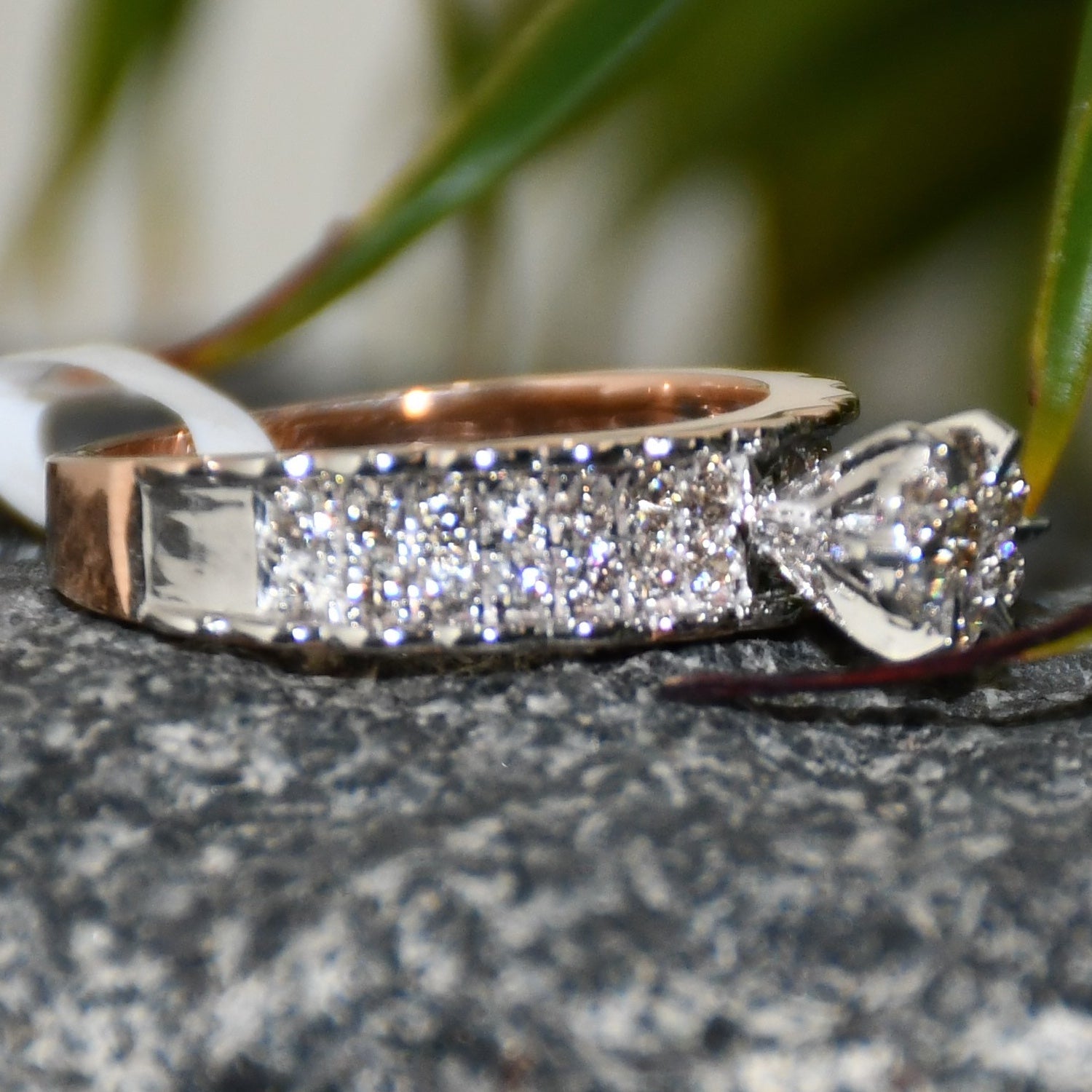 14K 18K Solid Gold Floral Diamond Cluster Engagement Ring, Wide Band Wedding Ring