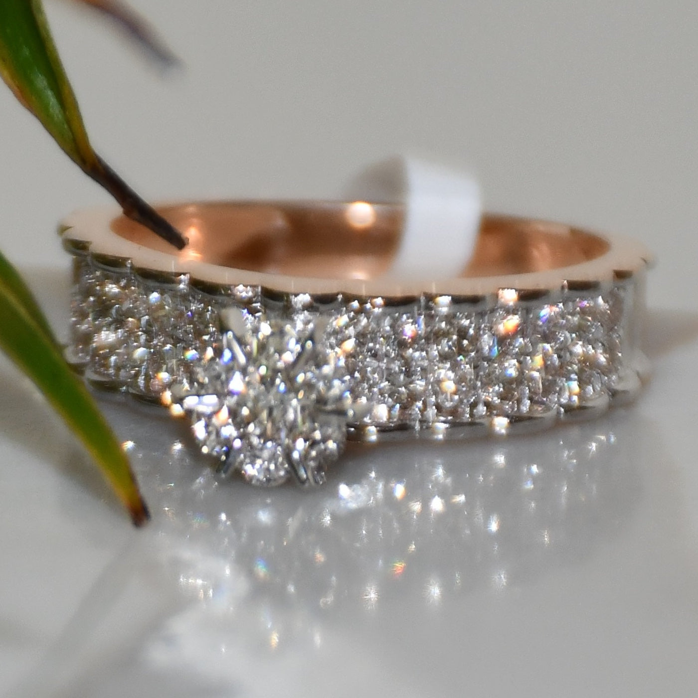 14K 18K Solid Gold Floral Diamond Cluster Engagement Ring, Wide Band Wedding Ring
