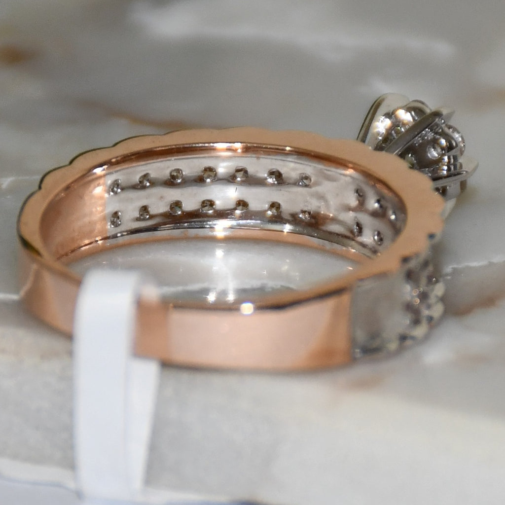 14K 18K Solid Gold Floral Diamond Cluster Engagement Ring, Wide Band Wedding Ring