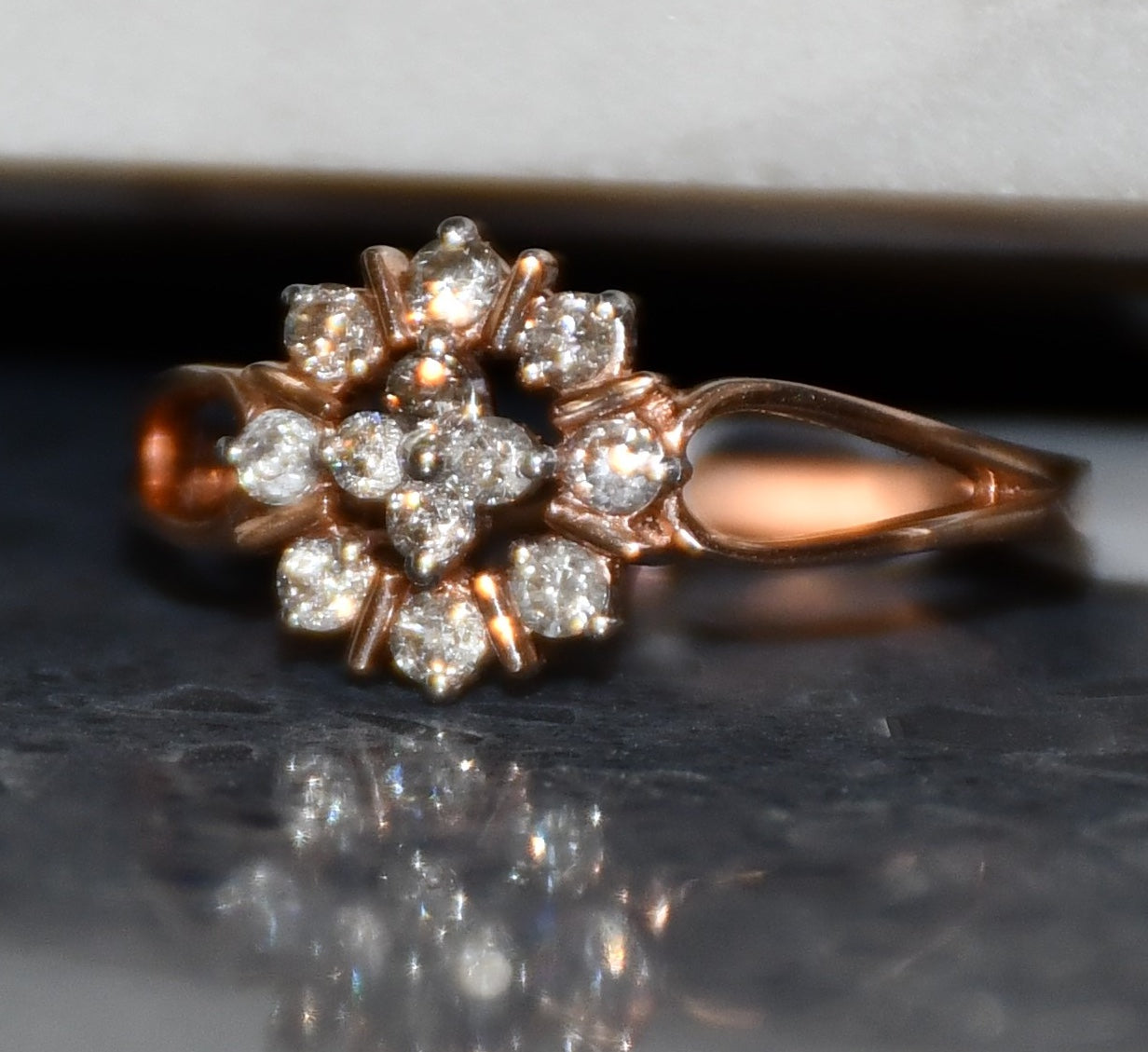 Floral Diamond Cluster Ring, 14K 18K Solid Gold, Vintage Style Flower Ring