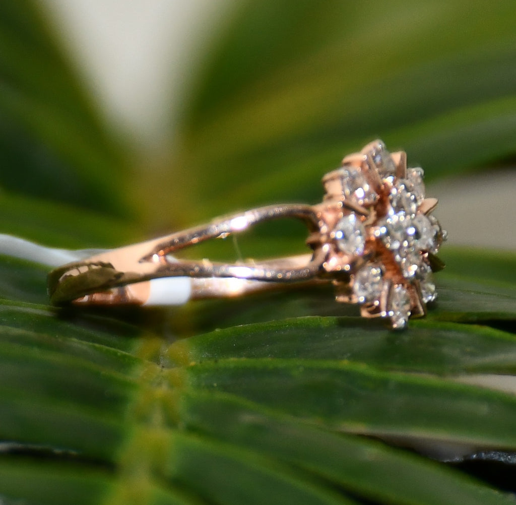 Floral Diamond Cluster Ring, 14K 18K Solid Gold, Vintage Style Flower Ring