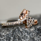 14K 18K Solid Gold Pear Shape Diamond Bypass Ring, Leaf Detail Wedding Promise