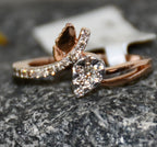 14K 18K Solid Gold Pear Shape Diamond Bypass Ring, Leaf Detail Wedding Promise