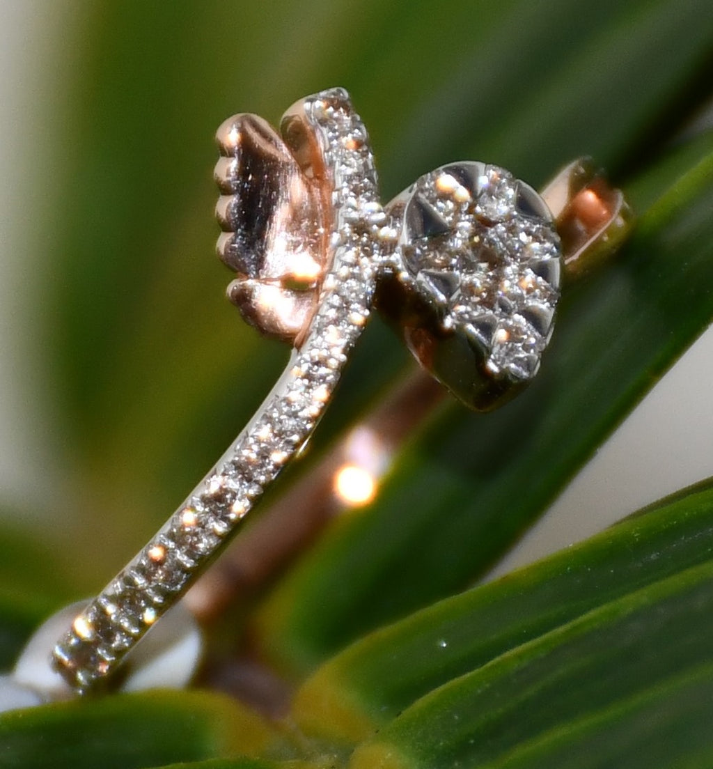 14K 18K Solid Gold Pear Shape Diamond Bypass Ring, Leaf Detail Wedding Promise