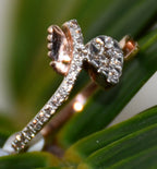 14K 18K Solid Gold Pear Shape Diamond Bypass Ring, Leaf Detail Wedding Promise