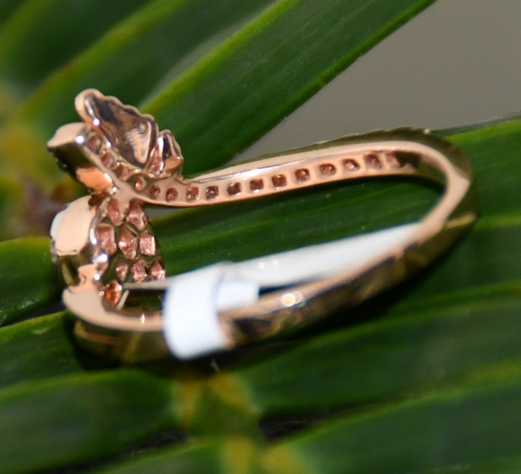 14K 18K Solid Gold Pear Shape Diamond Bypass Ring, Leaf Detail Wedding Promise