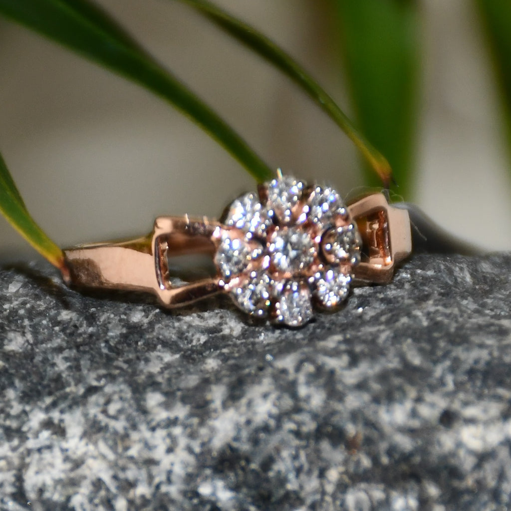 14K 18K Solid Gold Floral Diamond Cluster Ring, Vintage Inspired Rose Engagement Ring