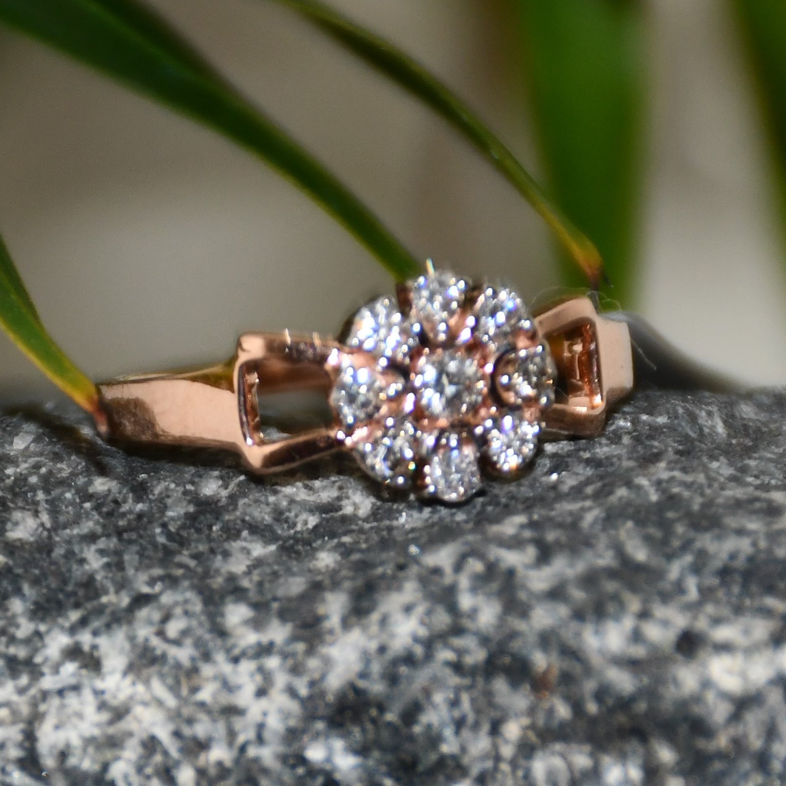 14K 18K Solid Gold Floral Diamond Cluster Ring, Vintage Inspired Rose Engagement Ring