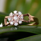14K 18K Solid Gold Floral Diamond Cluster Ring, Vintage Inspired Rose Engagement Ring