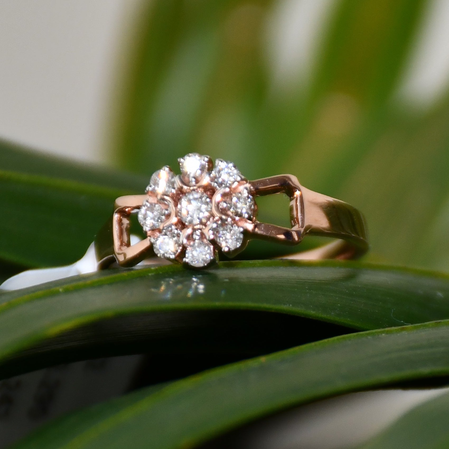 14K 18K Solid Gold Floral Diamond Cluster Ring, Vintage Inspired Rose Engagement Ring