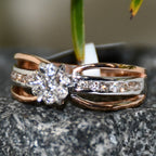 14K 18K Solid Gold Floral Diamond Cluster Ring, Split Shank Engagement Wedding Band