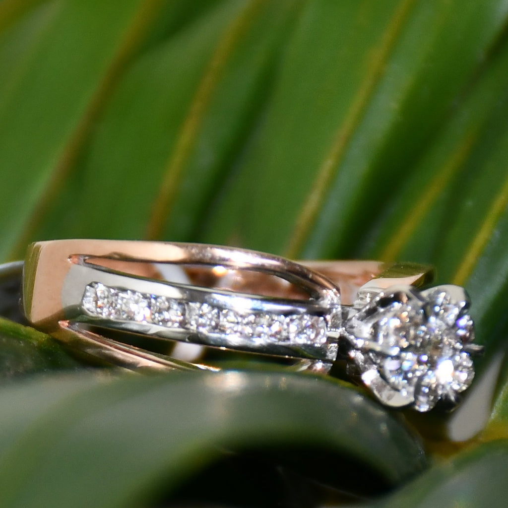 14K 18K Solid Gold Floral Diamond Cluster Ring, Split Shank Engagement Wedding Band