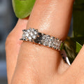 14K 18K Solid Gold Floral Diamond Cluster Engagement Ring, Wide Band Wedding Ring