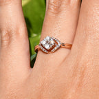 Solid Gold Cushion Halo Diamond Engagement Ring, Rose Bridal Promise Ring
