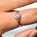 Solid Gold Cushion Halo Diamond Engagement Ring, Rose Bridal Promise Ring
