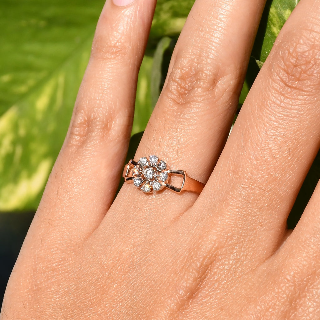 14K 18K Solid Gold Floral Diamond Cluster Ring, Vintage Inspired Rose Engagement Ring