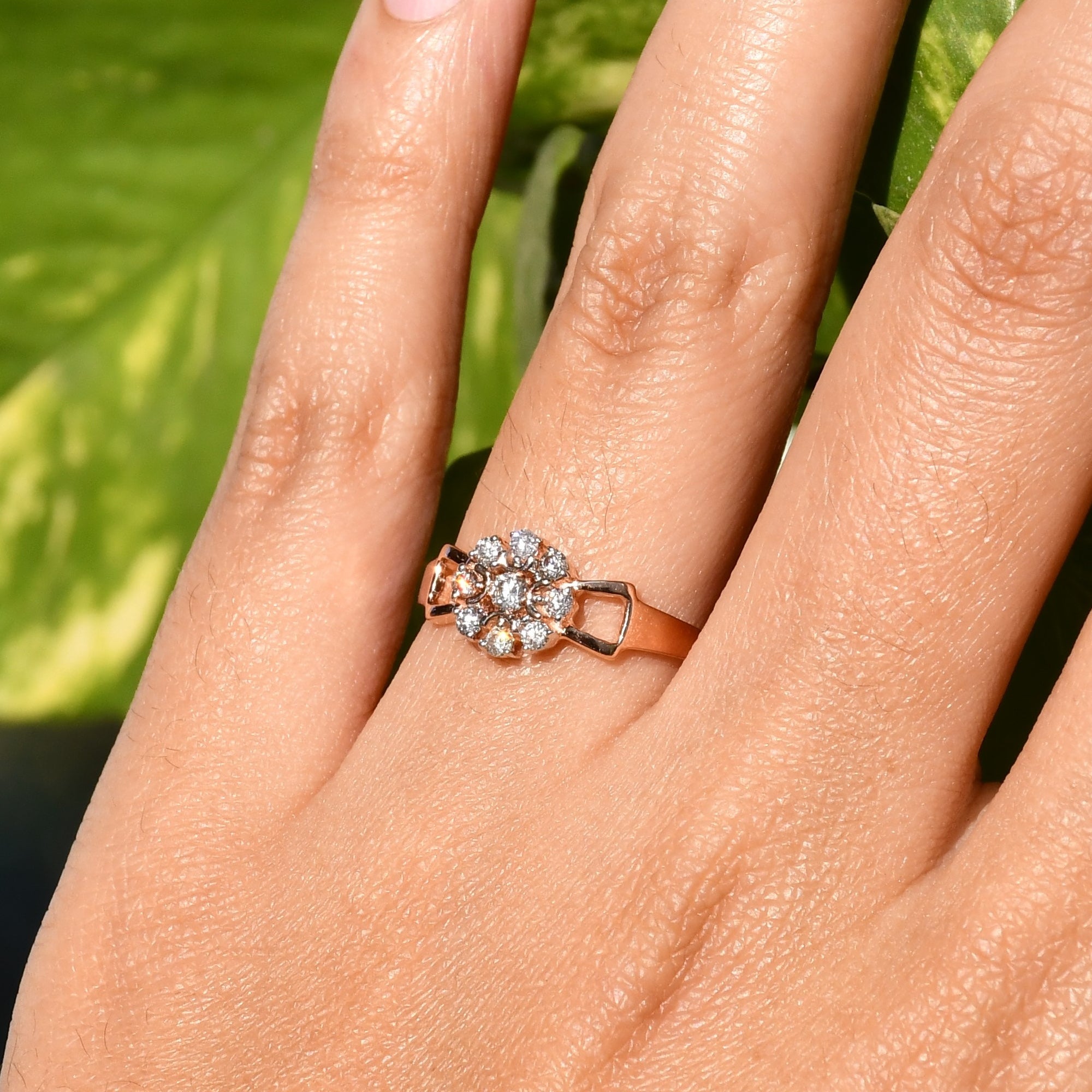 14K 18K Solid Gold Floral Diamond Cluster Ring, Vintage Inspired Rose Engagement Ring