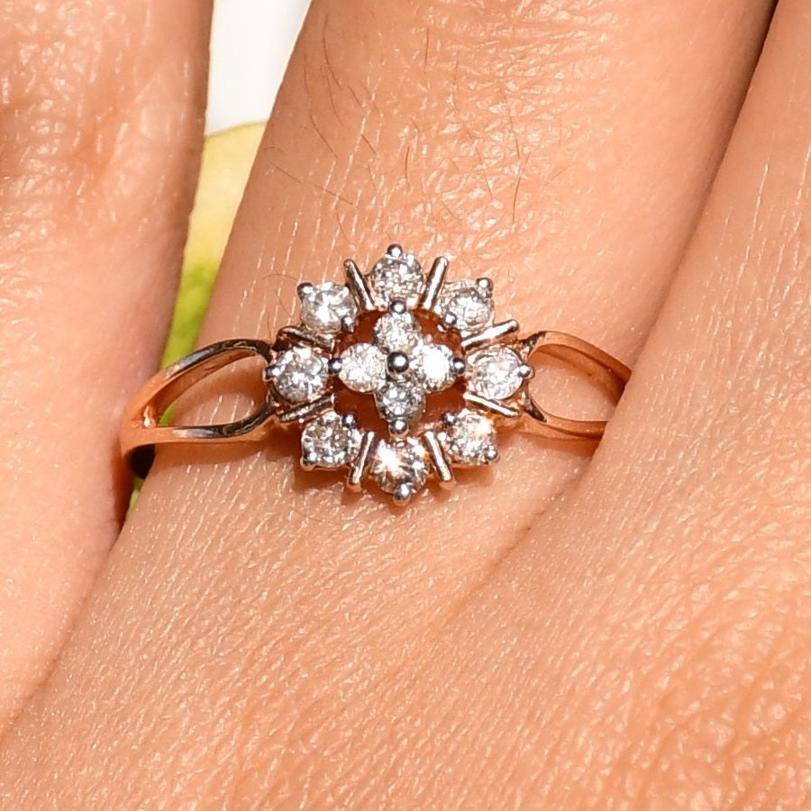 Floral Diamond Cluster Ring, 14K 18K Solid Gold, Vintage Style Flower Ring
