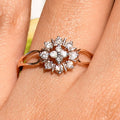 Floral Diamond Cluster Ring, 14K 18K Solid Gold, Vintage Style Flower Ring