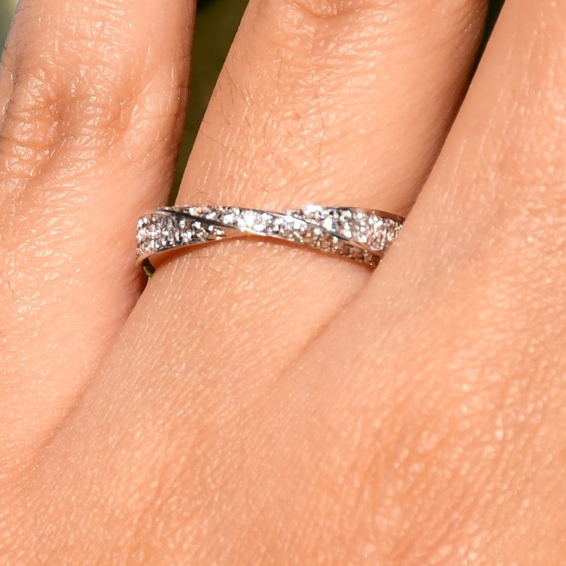 Solid Gold Diamond Twist Ring, Pave Crossover Band, Rose Gold Wedding Band