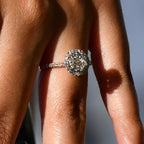 Solid Gold Halo Diamond Engagement Ring, Round Pave Band Bridal Promise